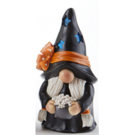 LED LIGHTED COSTUMED HALLOWEEN GNOMES, BLACK HAT, 7" Tall